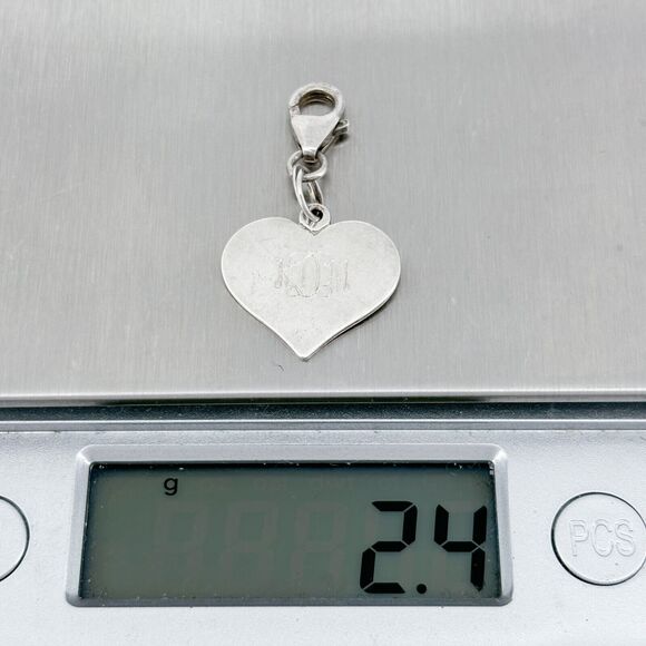 Sterling Silver 925 "KDM" Engraved Heart Charm with Lobster Clasp - Picture 5 of 5